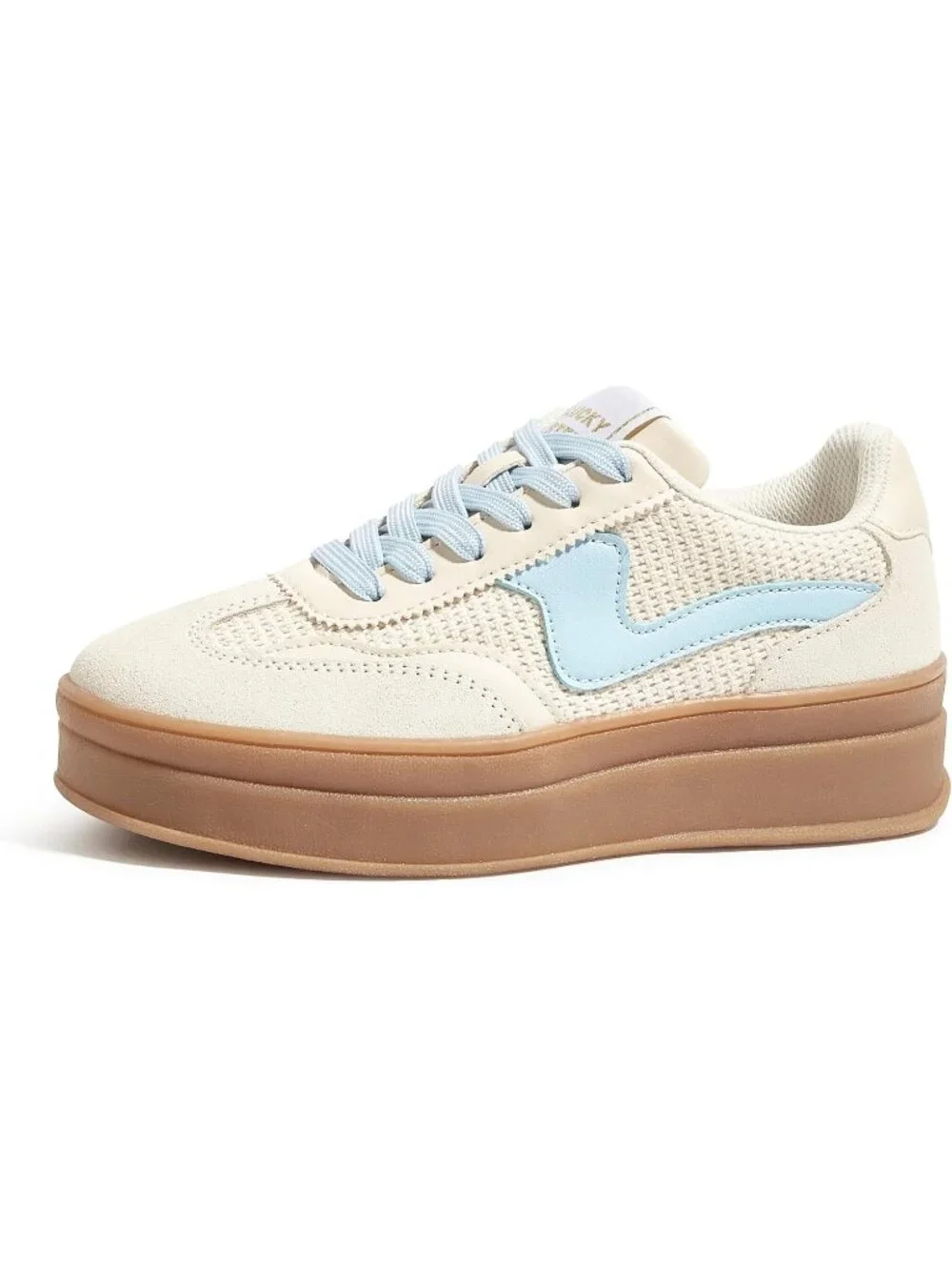 🆕Women's Beige Blue Platform Fashion Sneakers Thick Sole Casual Walking Shoes